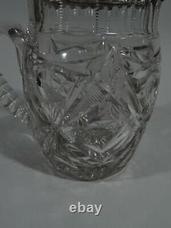 Adelphi Water Pitcher Antique Edwardian American Sterling Silver & Cut Glass