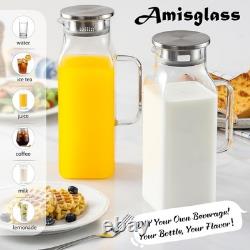 Amisglass Glass Pitcher with Lid and Handle Glass Carafes Borosilicate Water Jug