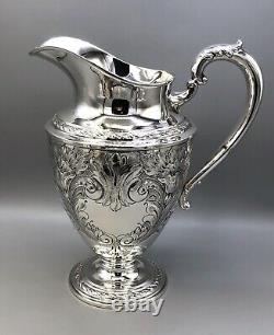 Amston Hand Chased Sterling Silver Water Pitcher #1002, holds 4.5 Pints