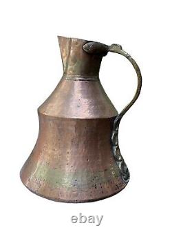 Antique 12 Hammered Copper Water Jug Pitcher Flower Vase Farm House Decor 2