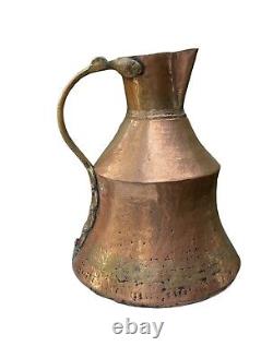 Antique 12 Hammered Copper Water Jug Pitcher Flower Vase Farm House Decor 2