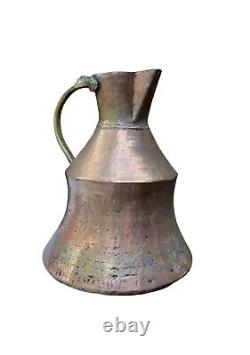 Antique 12 Hammered Copper Water Jug Pitcher Flower Vase Farm House Decor 2