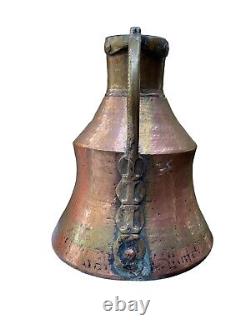 Antique 12 Hammered Copper Water Jug Pitcher Flower Vase Farm House Decor 2