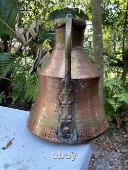 Antique 12 Hammered Copper Water Jug Pitcher Flower Vase Farm House Decor 2