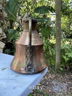 Antique 12 Hammered Copper Water Jug Pitcher Flower Vase Farm House Decor 2