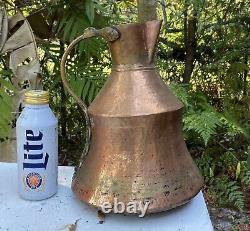 Antique 12 Hammered Copper Water Jug Pitcher Flower Vase Farm House Decor 2