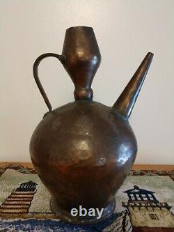 Antique 12 Middle Eastern Hand Hammered Engraved Copper Jug Pitcher Water Can