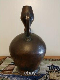 Antique 12 Middle Eastern Hand Hammered Engraved Copper Jug Pitcher Water Can