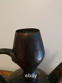 Antique 12 Middle Eastern Hand Hammered Engraved Copper Jug Pitcher Water Can