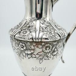 Antique 14.5 Repousse Floral Sterling Water Pitcher Black Starr & Frost