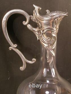Antique 1800s Art Nouveau Silver Wine Pitcher Claret Jug Water Ewer Decanter Urn