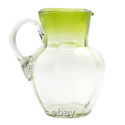 Antique 1850's Czech green crystal bicolor mouth blown glass water pitcher jug