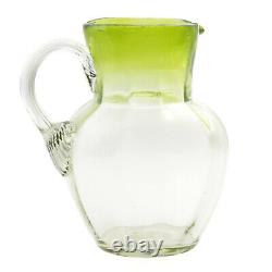 Antique 1850's Czech green crystal bicolor mouth blown glass water pitcher jug