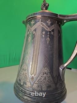 Antique 1868 Meriden B. Company Silver-Plated Enamel Lined Water Pitcher Jug #38