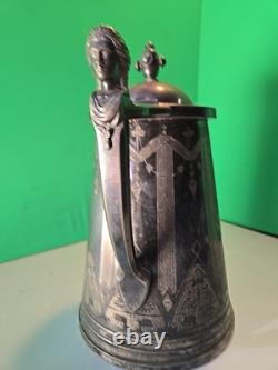 Antique 1868 Meriden B. Company Silver-Plated Enamel Lined Water Pitcher Jug #38