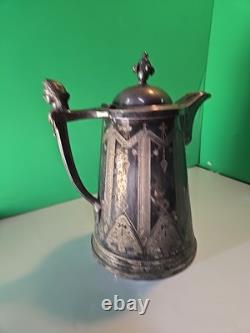 Antique 1868 Meriden B. Company Silver-Plated Enamel Lined Water Pitcher Jug #38