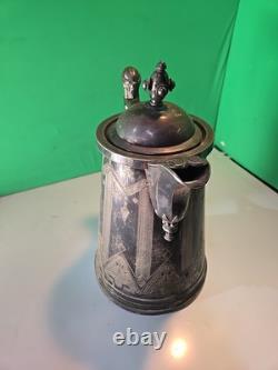 Antique 1868 Meriden B. Company Silver-Plated Enamel Lined Water Pitcher Jug #38