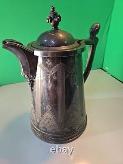 Antique 1868 Meriden B. Company Silver-Plated Enamel Lined Water Pitcher Jug #38