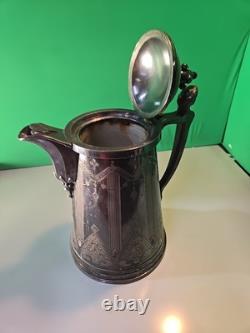 Antique 1868 Meriden B. Company Silver-Plated Enamel Lined Water Pitcher Jug #38