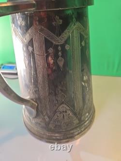 Antique 1868 Meriden B. Company Silver-Plated Enamel Lined Water Pitcher Jug #38