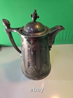 Antique 1868 Meriden B. Company Silver-Plated Enamel Lined Water Pitcher Jug #38
