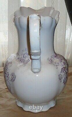 Antique 1880s Homer Laughlin Hand Painted Floral Large 12 Inch Water Pitcher