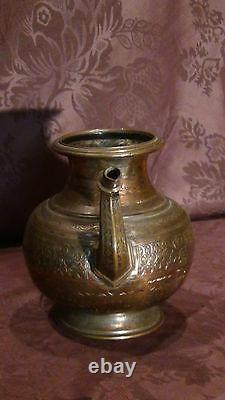 Antique 18c Islamic Copper Punjab Water Pitcher, Jug Hand Engraved Islamic