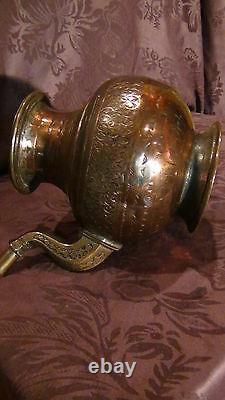 Antique 18c Islamic Copper Punjab Water Pitcher, Jug Hand Engraved Islamic