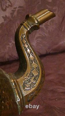 Antique 18c Islamic Copper Punjab Water Pitcher, Jug Hand Engraved Islamic