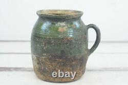 Antique 18th Century Terra Cotta French European Jug Pitcher Water Green Glaze