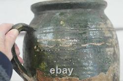 Antique 18th Century Terra Cotta French European Jug Pitcher Water Green Glaze