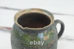 Antique 18th Century Terra Cotta French European Jug Pitcher Water Green Glaze