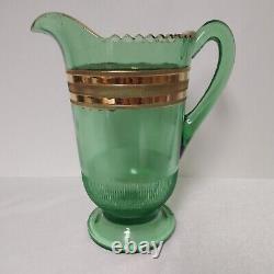 Antique 1901 EAPG National Glass Barware 227/231 Green &Gold Water Jug/Pitcher