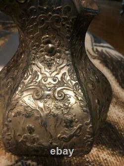 Antique 19th Century Silver Plated Repousse Water Pitcher