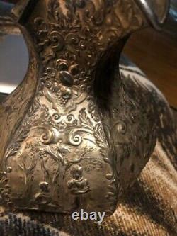 Antique 19th Century Silver Plated Repousse Water Pitcher