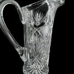 Antique ABP American Brilliant Period Cut Glass Hobstar Fan Water Pitcher Jug