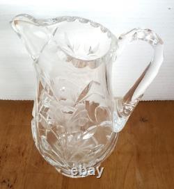 Antique ABP Cut Glass Floral Crystal Water Jug Pitcher 8