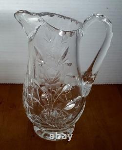 Antique ABP Cut Glass Floral Crystal Water Jug Pitcher 8