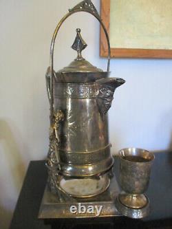 Antique Aesthetic Movement Silver Plate Tilting Water Pitcher Goblet Cooler Jug