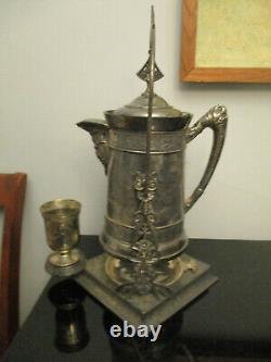 Antique Aesthetic Movement Silver Plate Tilting Water Pitcher Goblet Cooler Jug