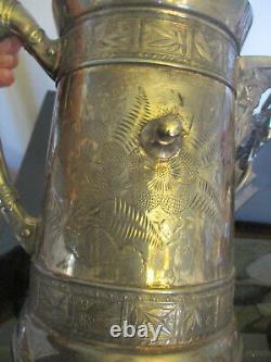 Antique Aesthetic Movement Silver Plate Tilting Water Pitcher Goblet Cooler Jug