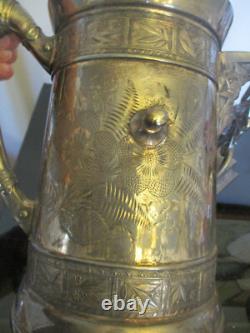 Antique Aesthetic Movement Silver Plate Tilting Water Pitcher Goblet Cooler Jug