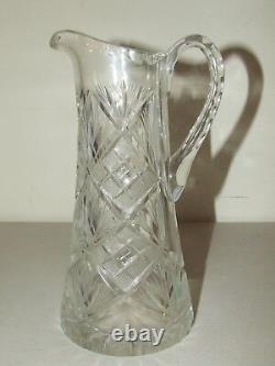 Antique American Brilliant Ornate Fancy Cut Glass Crystal 8 Water Pitcher ABP