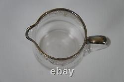 Antique Art Nouveau Glass Sterling Silver Overlay Floral Water Pitcher Jug 8