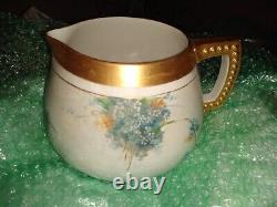 Antique Belleek Lenox Hand Painted Pitcher Jug Water Signed Flowers