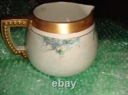 Antique Belleek Lenox Hand Painted Pitcher Jug Water Signed Flowers