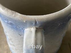 Antique Burley Winter Saltglaze Stoneware Water Pitcher Jug Swans Blue Grey 1900