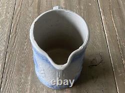 Antique Burley Winter Saltglaze Stoneware Water Pitcher Jug Swans Blue Grey 1900