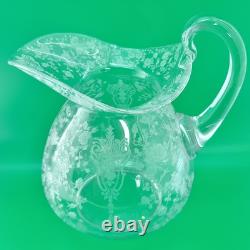 Antique Cambridge Clear Glass Rose Point Doulton Ball Water Jug 9 Pitcher