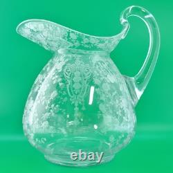 Antique Cambridge Clear Glass Rose Point Doulton Ball Water Jug 9 Pitcher